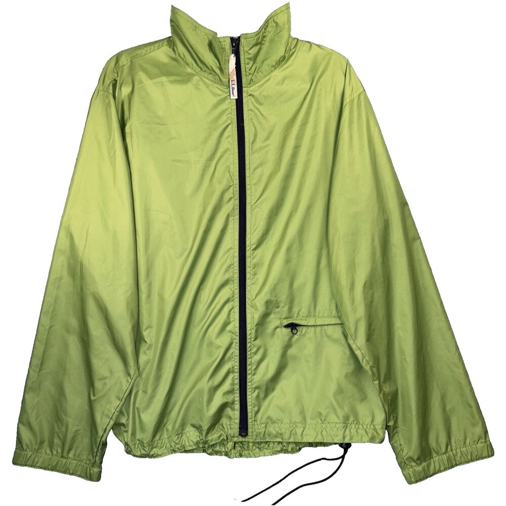L.L.Bean Womens Large Lime Green Lightweight Full Zip Windbreaker Jacket Outdoor